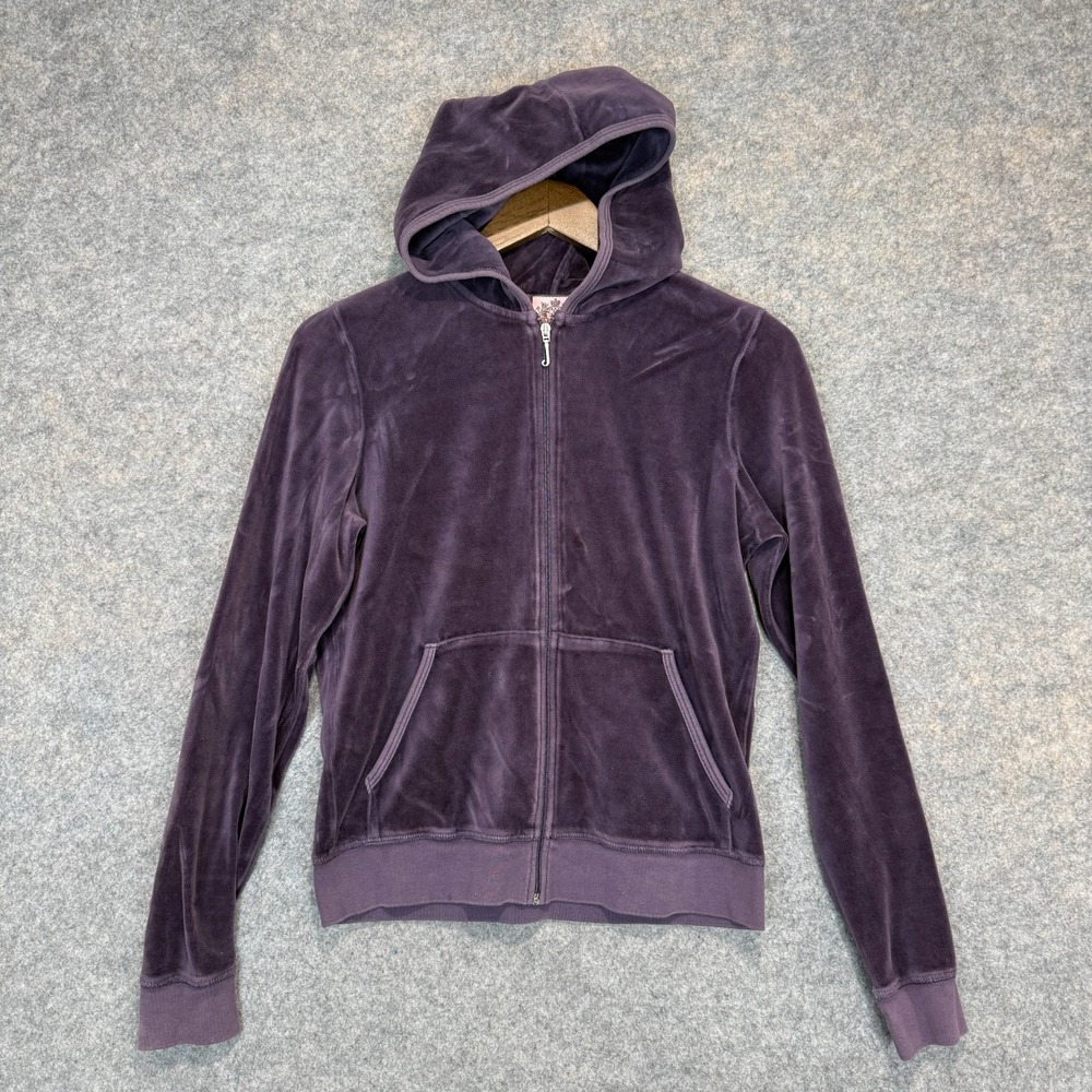 Vintage Juicy Couture Velour Zip Hoodie Sweatshirt Womens XL Dark Plum Y2k USA